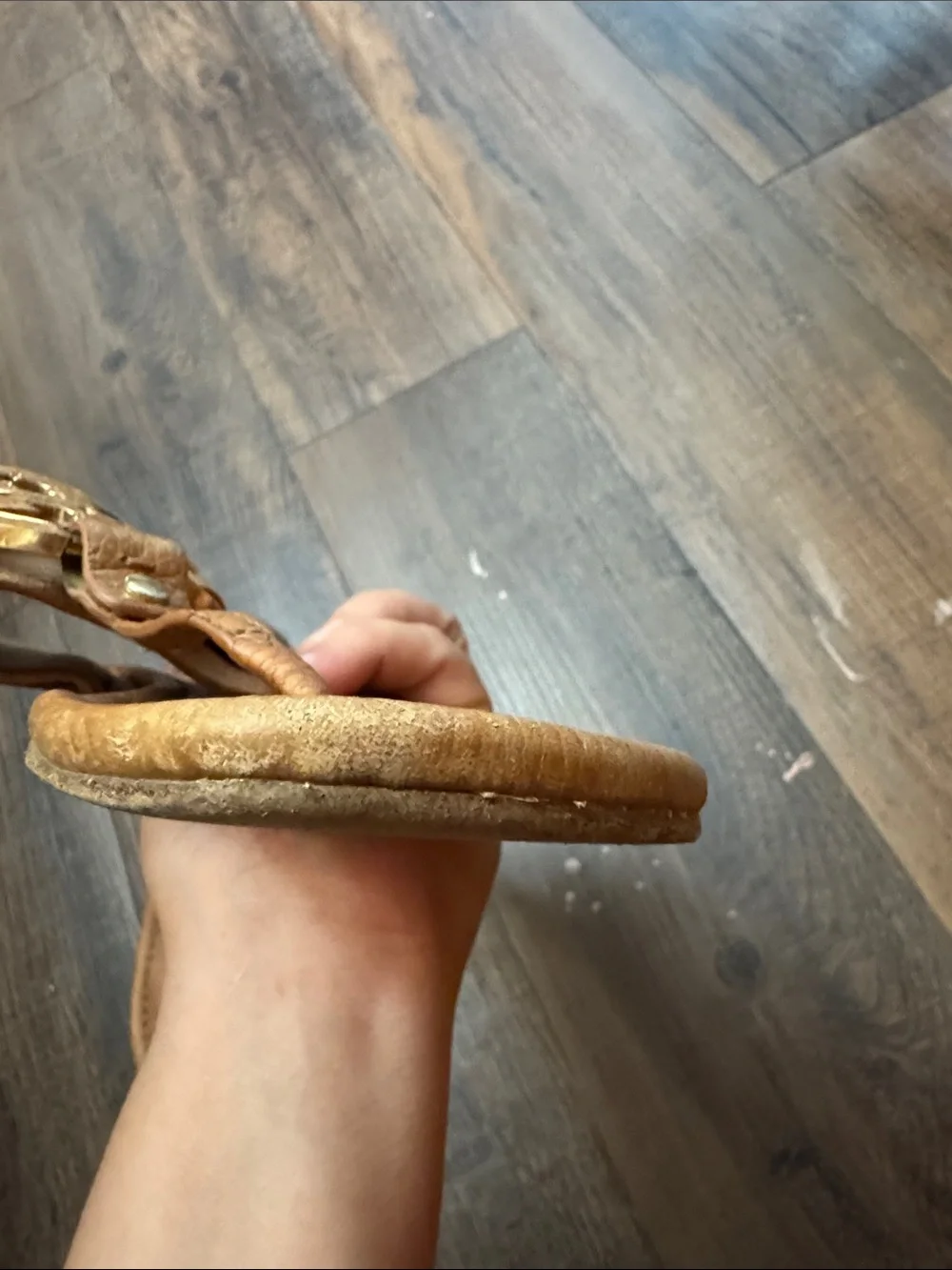 Tory Burch Tan Leather Logo Thong Sandals
